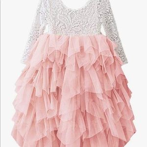 Flower Girl Dress, Backless A-line Lace Back, Pink Tulle, Size 4/5